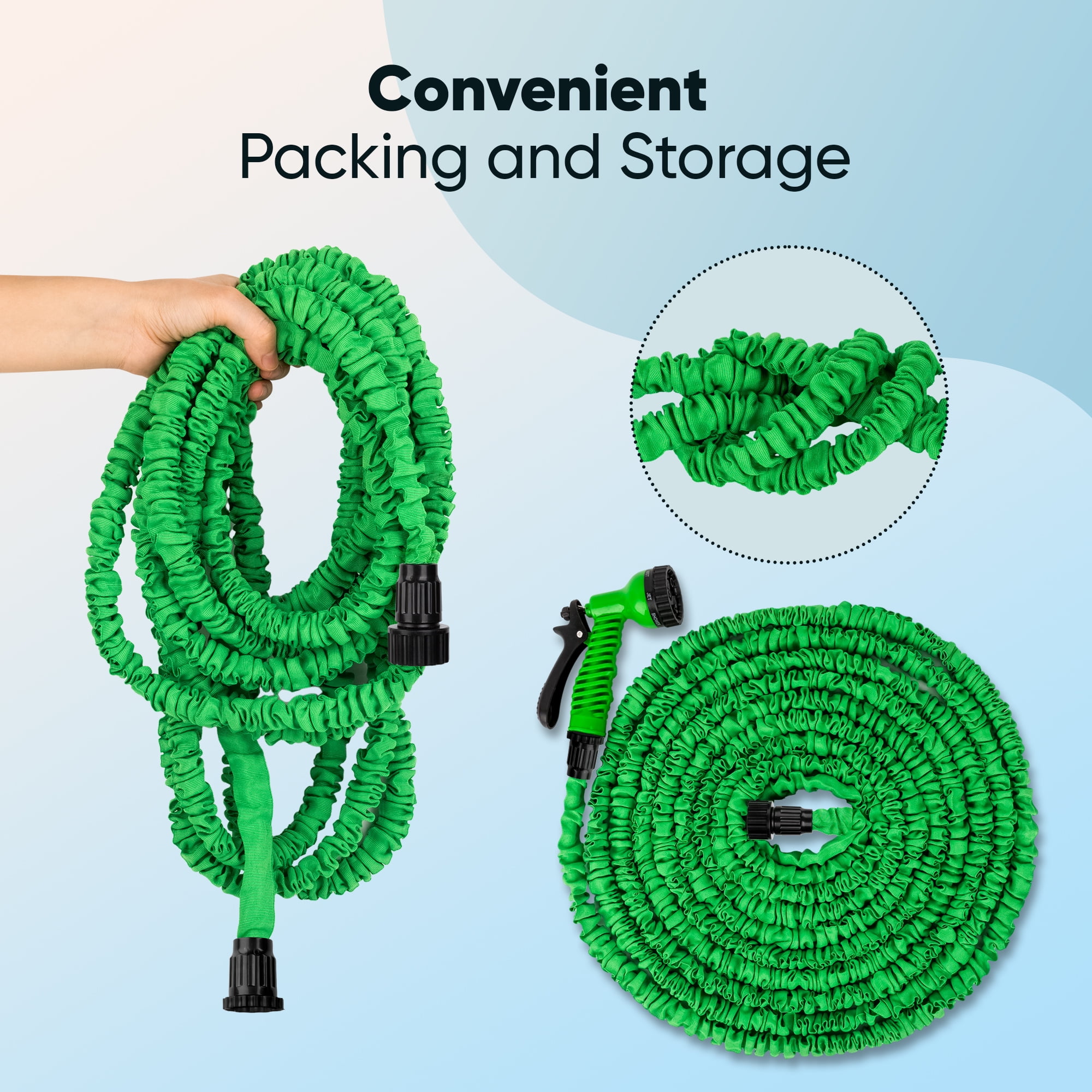 PortableOut 100ft Expandable Flexible Garden Water Hose, 3/4", 7 Sprayer Nozzle, Nylon, Outdoor