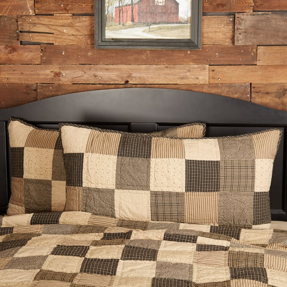 VHC Brands Kettle Grove King Sham 21x37 Primitive Country Patchwork Design, Country Black and Creme