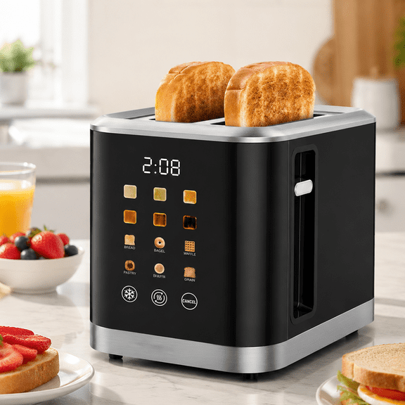 Toaster 2 Slice Digital Timer Toasters with 6 Bread Types & 6 Shade Settings, Smart Extra Wide Slots Toaster with Bagel Defrost Reheat Cancel Function