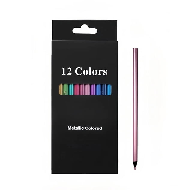 12 Piece Metallic Colored Pencils 6.9 Inch, Soft Non-Toxic Colored Pencils for Drawing, Blending, Sketching, Adult Coloring Books, Craft Projects & Professional Color Rendering(Black)