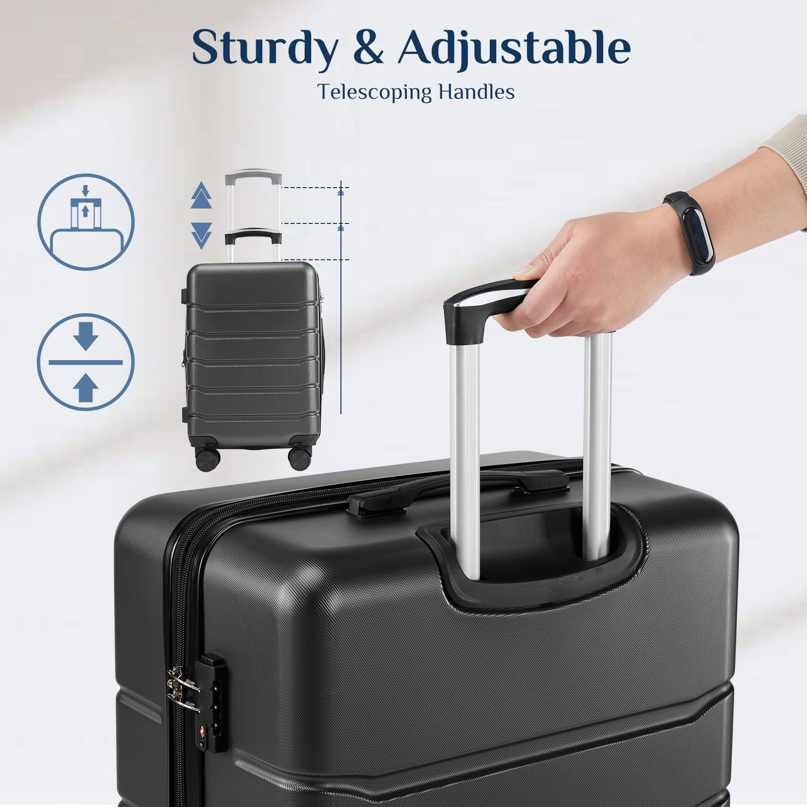 Kelno Carry On Luggage with Spinner Wheels ABS Hard Shell Suitcase Expandable Rolling Luggage with TSA Lock, Black