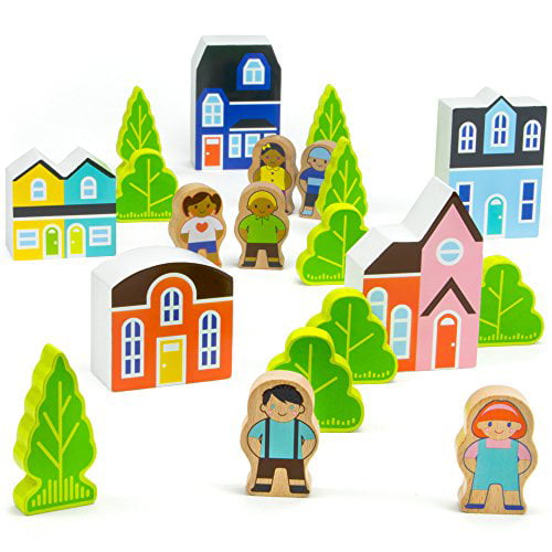 Blocktown Wooden People & Houses PlaysetRole-play Motor Skills Toy 