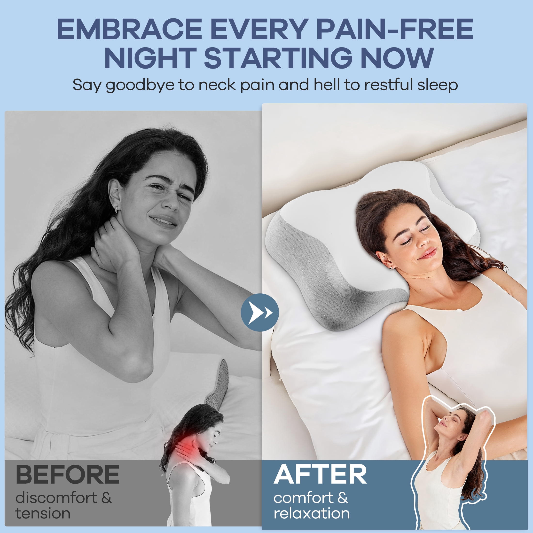 MOONORAH Contour Memory Foam Pillows for Sleeping Ergonomic, Cervical Pillow for Neck and Shoulder Pain Relief, Queen Bed Pillow for Side Back Stomach Sleepers