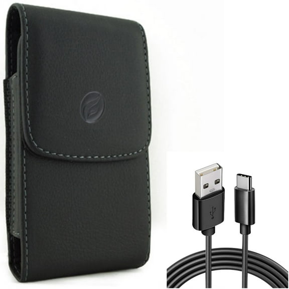 6ft USB Cable w Case Belt Clip for Samsung Galaxy A73 5G,A13 5G,A03s Phones - Type-C Charger Cord Power Wire, Leather Holster Cover Pouch