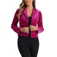 thumbnail image 4 of INSPIRE CHIC Women's Printed Business Office One Button Crop Metallic Star Velvet Blazer S Rose Red-Star, 4 of 6