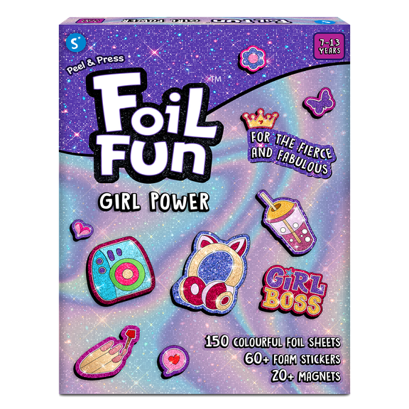 Skillmatics Foil Fun - Girl Power, 20  DIY Foil Art Magnets, Mess-Free Craft Kit, 60  Foam Stickers, Creative Activity for Girls, Kids, Tweens, Teens (Ages 7-13), Gifts, Travel, Party Favour