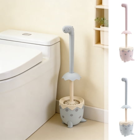 KOYPTL Long Handle Toilet Brush with Holder Dinosaur Shape Non-Scratch TPR Bristles Round Brush Compact Size Toilet Brushes Floor Standing Bathroom Accessories Cleaning Tools Durable Toilet Brush