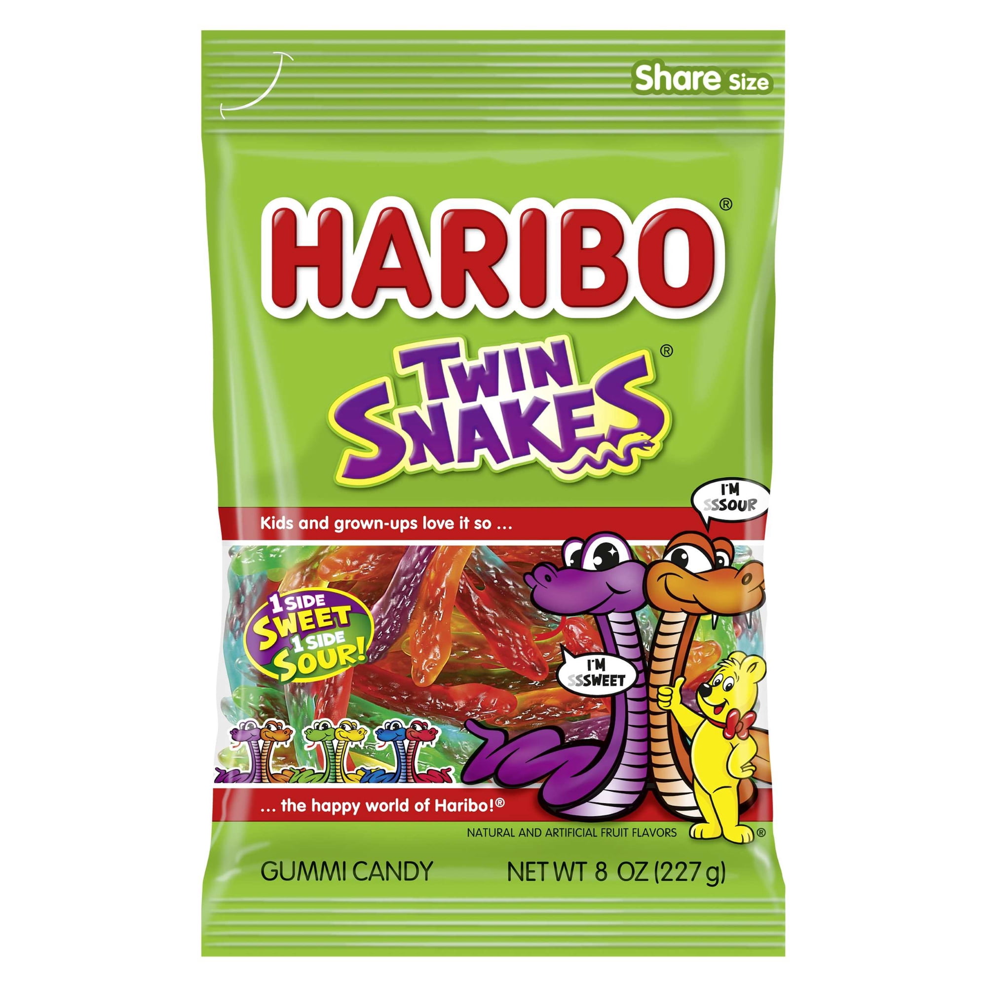 HARIBO Twin Snakes Gummies Original Sweet and Sour Assorted Fruit Flavor Gummy Candy, 8 oz