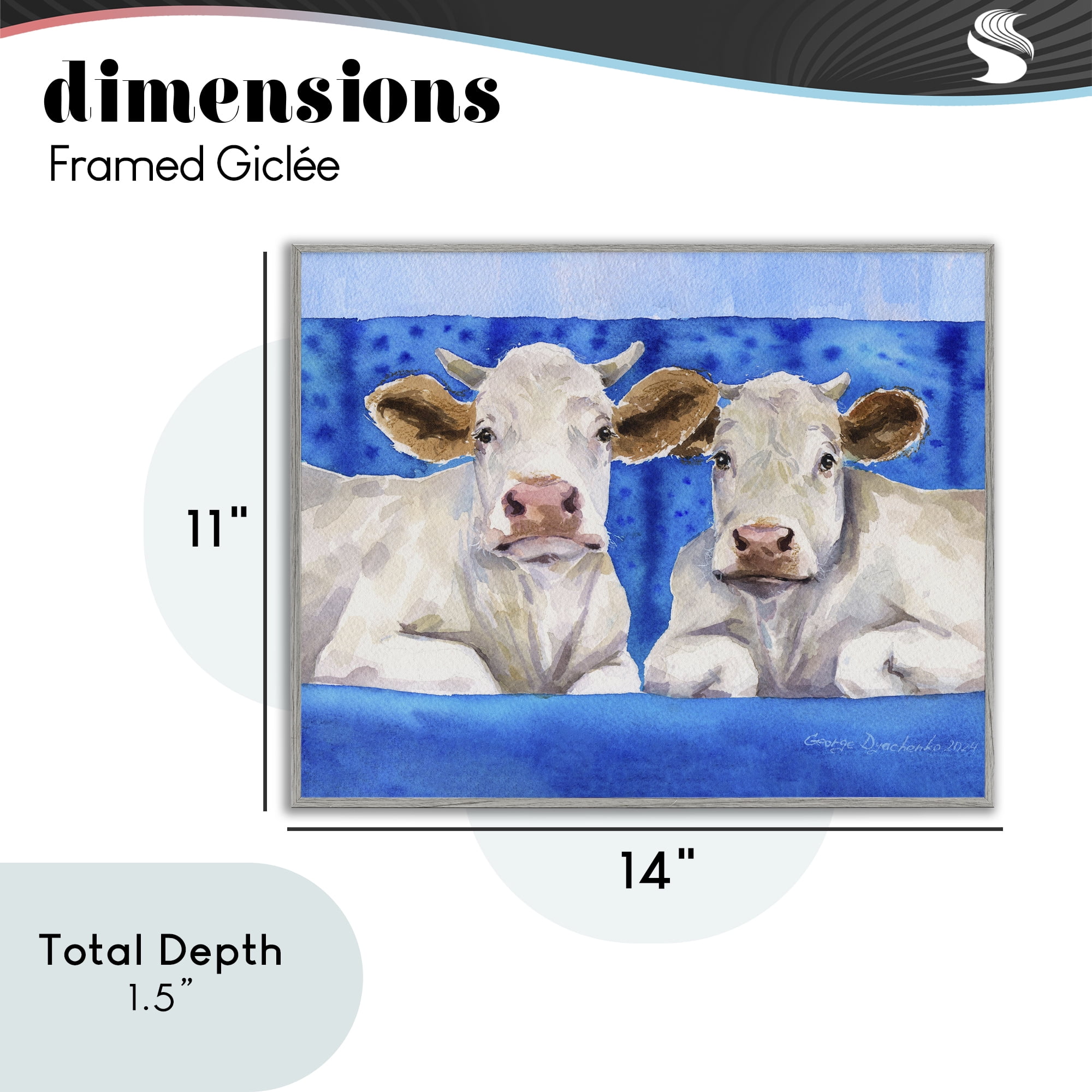 Stupell Industries White Cows on Blue Sofa Gray Framed Giclee Art, design by George Dyachenko