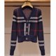 thumbnail image 4 of Cárdigan de punto de lana con cuello en V vintage de moda de otoño e invierno, suéteres ajustados elásticos, ropa de mujer, tops a rayas, 4 of 5
