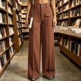 thumbnail image 4 of BRELIL Women Plus Size Wide Leg Trousers High Waisted with Pockets Solid Casual Office Long Pants Loose Fall Winter Fashion Outfits, Coffee XL, 4 of 9