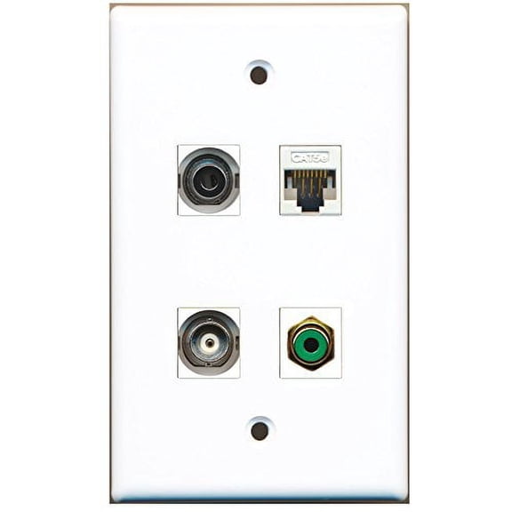 RiteAV - 1 Port RCA Green 1 Port 3.5mm 1 Port BNC 1 Port Cat5e Ethernet White Wall Plate