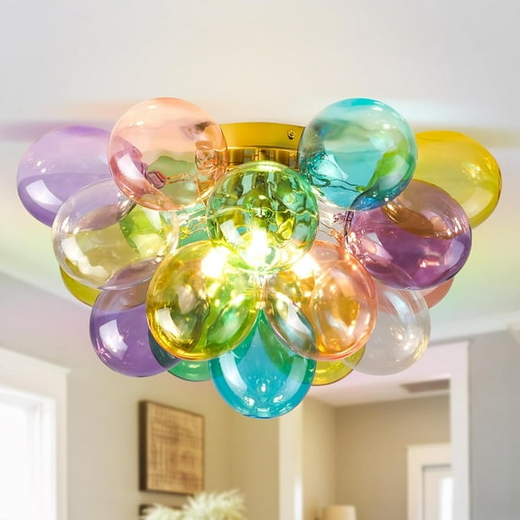 Multicolor Glass Bubble Chandelier Goble Pendant Lights 3-Light Balloon Ball Kids Chandeliers Modern Ceiling Light Fixture for Living Room Dining Room Bedroom 15" Dia x 10" High