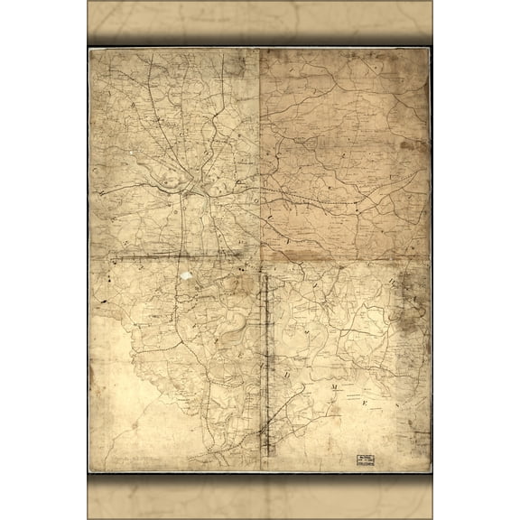 24"x36" Gallery Poster, confederate Map of Richmond virginia area 1864