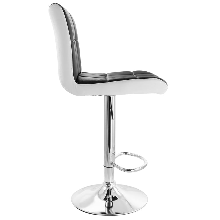 Elama Set Of 2 Modern Bar Stools - White Tufted Faux Leather Swivel Stools With Chrome Base