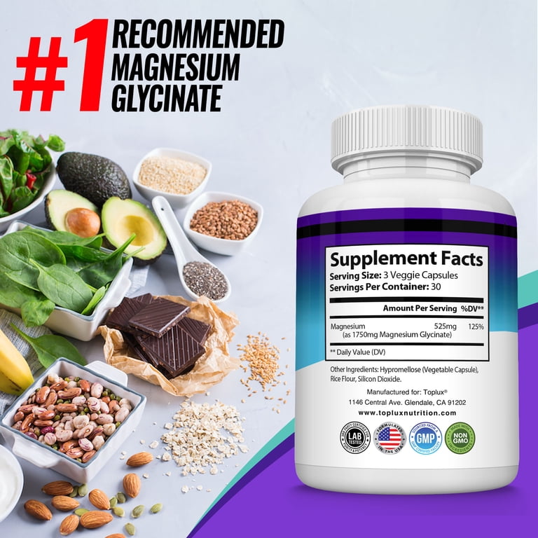 Toplux Nutrition Magnesium Complex 1000mg Capsules - 8 Elemental Forms, Gluten-Free, Non-GMO