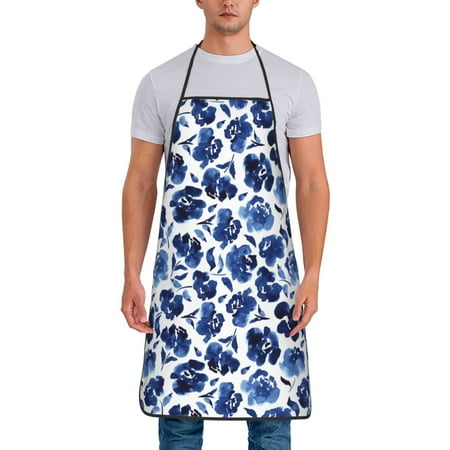 

Jgfou Blue Ink Flowers Print Anti-fouling Apron for Men Women Waterproof Oil-Proof Kitchen Apron with Adjustable Straps Pocket and No-Pill No-Fade Fabric