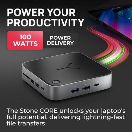 Brydge - Stone CORE Powered Charging Docking Station with 10 Ports, for Windows & MacOS Compatible Laptop - Black