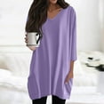 thumbnail image 4 of Duoif Shirts for Women, Womens Tunics to Wear with Leggings Summer 3/4 Length Sleeve V Neck Tshirts with Pockets Long Blouses Casual Womens Tops Purple XL, 4 of 7