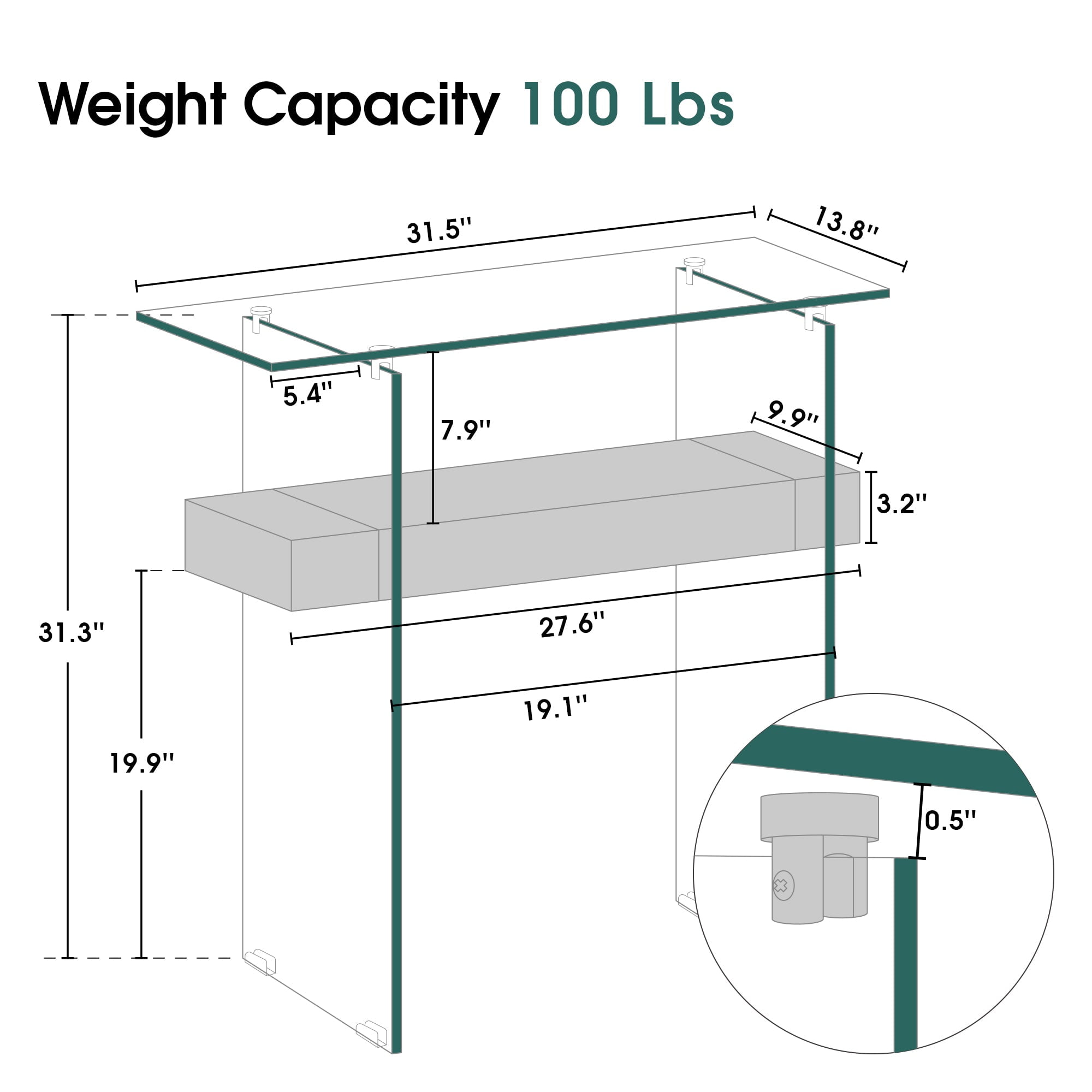 ivinta Narrow Glass Console Table with Storage Modern Sofa Table Entryway Table Glass Writing Desk Small Computer Desk TV Table Buffet Table Modern Accent Table for Small Space