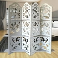 thumbnail image 5 of Benzara Hand Carved Four Panel Wooden Room Divider with Shelving Unit, White, 5 of 5