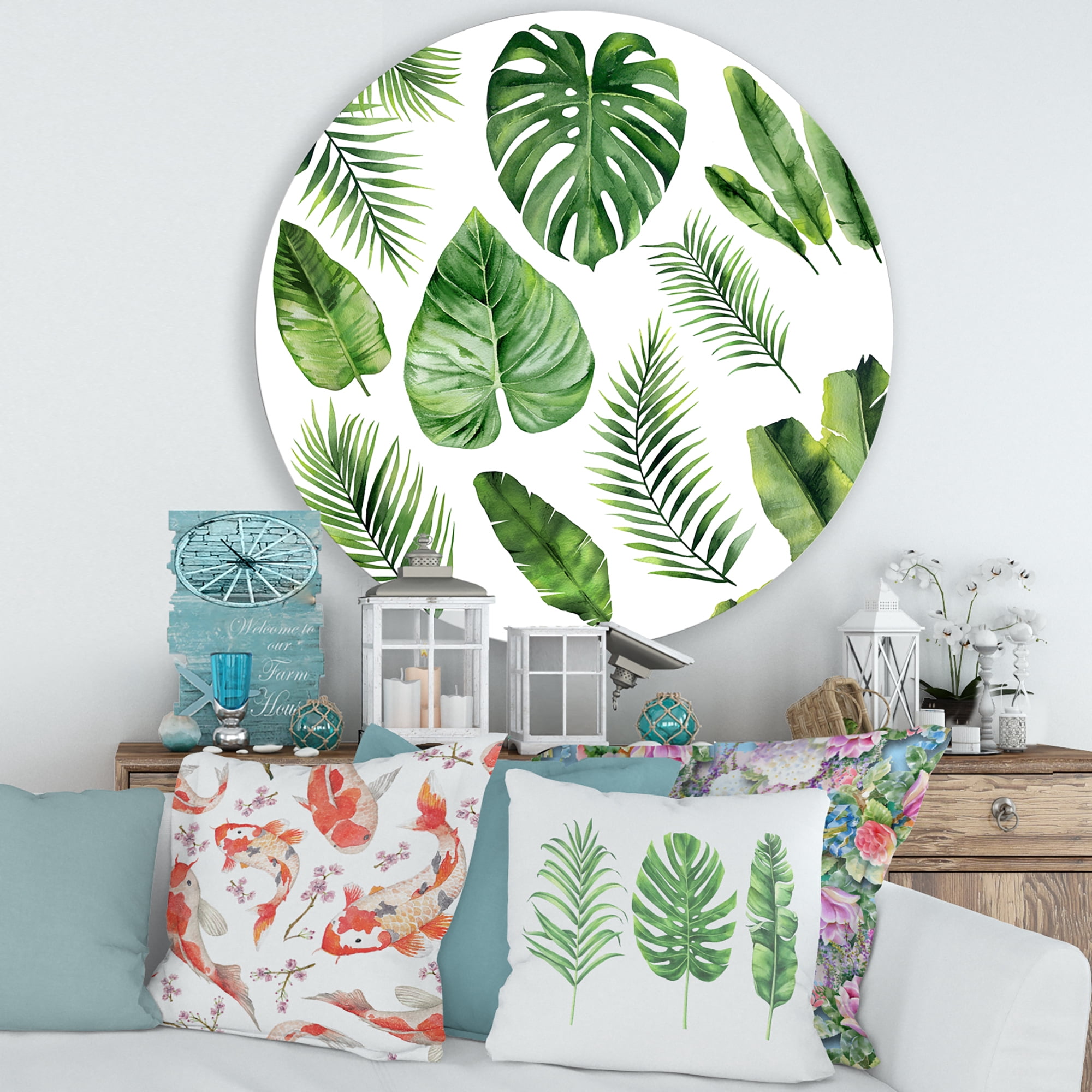 Designart 'Close Up Of Tropical Leaf Of Monstera V' Farmhouse Circle Metal Wall Art 36x36 - Disc of 36