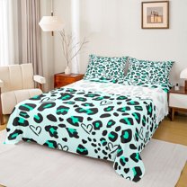 jejeloiu Leopard Cheetah Texture Bed Sheets,Chic Minimalist Aesthetic King Sheets,Lightgreen Wildlife Print Sheet Set For Kids,Luxury Bedroom Decor,4-Piece