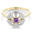 thumbnail image 2 of Gem Stone King 18K Yellow Gold Plated Silver Purple Amethyst and I Diamond Engagement Ring for Women | 0.10 Cttw | Round 3MM | Gemstone February Birthstone | Size 7, 2 of 2