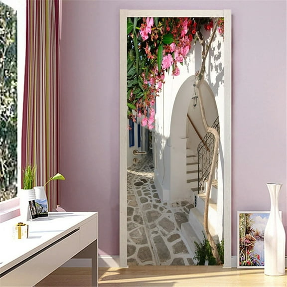 Modern European D Wallpaper on The Door Wrap Wall Sticker Removable Door Poster Art Mural Door Deca