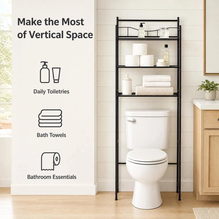 Mainstays 3-Shelf Over-the-Toilet Storage Unit, Matte Black photo 4