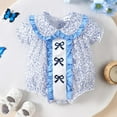 thumbnail image 2 of MEZZALL Girls Short Sleeve Floral Prints Romper Ruffles Bodysuits Clothes, Blue, 12-18 Months, 2 of 6