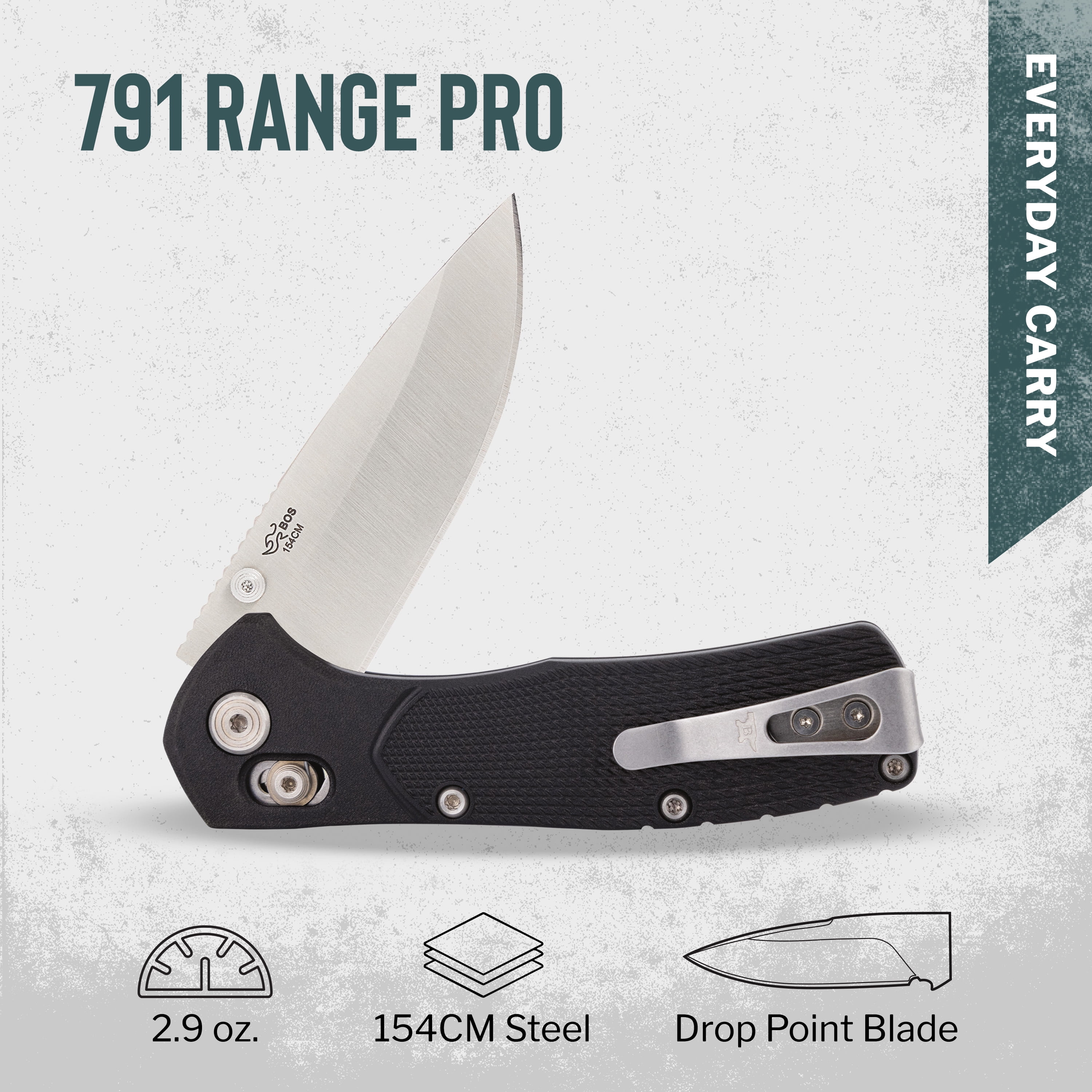 Buck Knives 791 Range Pro Folding Pocket Knife, EDC Knife, 3-3/8” Drop Point Blade, Black, 2.9 oz