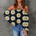 thumbnail image 2 of IROINNID Savings Long Sleeve T-Shirts for Women Flowers Printing V-Neck Halter Sexy Off Shoulder T-Shirt Lounge Tops Blouse,Yellow, 2 of 5