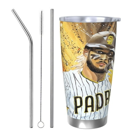 

San_Diego_padres 20OZ Stainless Steel Silver Rim Car Mug Insulated Travel Mug with Lid and Straw Unisex Baseball Gift Stainless Steel Water Cup