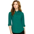 thumbnail image 3 of Made by Johnny Women's 3/4 Sleeve Tailored Button Down Shirts M HUNTER_GREEN, 3 of 6