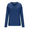 thumbnail image 5 of Arlun Fall Sweaters for Women V Neck Long Sleeve Casual Oversized Tops Lightweight Comfortable Solid Color Ribbing Splicing Loose Fit Pullover Sweater 2025 Blue M, 5 of 5
