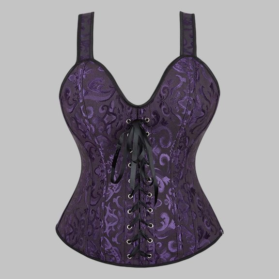 FASHOFT Dark Purple Corset Shapewear For Women Halter Zip Jacquard Pattern Court Style Top Boned Waist Cinching Fashion Body Shaper Bustier For Party Corset Mini Dress XL