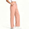 thumbnail image 7 of nerohusy Girls' Uniform Wide Leg Pants Button Straight Fit School Dress Pants Casual Flat Front Stretch Preppy Pants with Pockets Pink,12-13Years, 7 of 7
