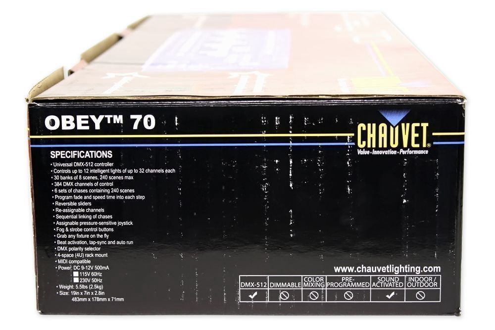 New! Chauvet DJ OBEY 70 Light/Fog DMX Lighting Controller+(6) 10 ft. DMX Cables