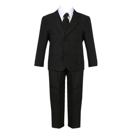 Little Boys Black 5 Piece Classic Vest Jacket Pants Special Occasion Suit