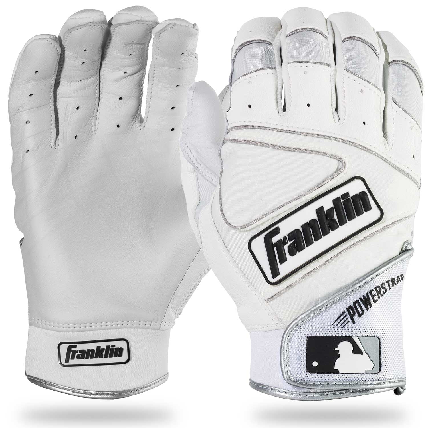 Franklin Adult Powerstrap Chrome Series Batting Gloves XL Size White/Chrome 