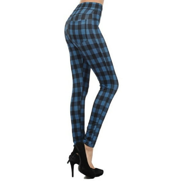 Women Ultra Soft Printed Plaid Yoga Leggings, Blue - Golf Plaid, Medium