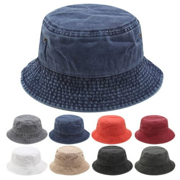 Sunjoy Tech Casual Men Women Solid Color Wide Brim Anti Sun Cotton Flat Cap Denim Bucket Hat