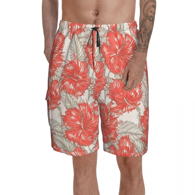 Hibiscus Board Shorts Funny Beach Swimming Trunks Polyester Men Swim Trunks