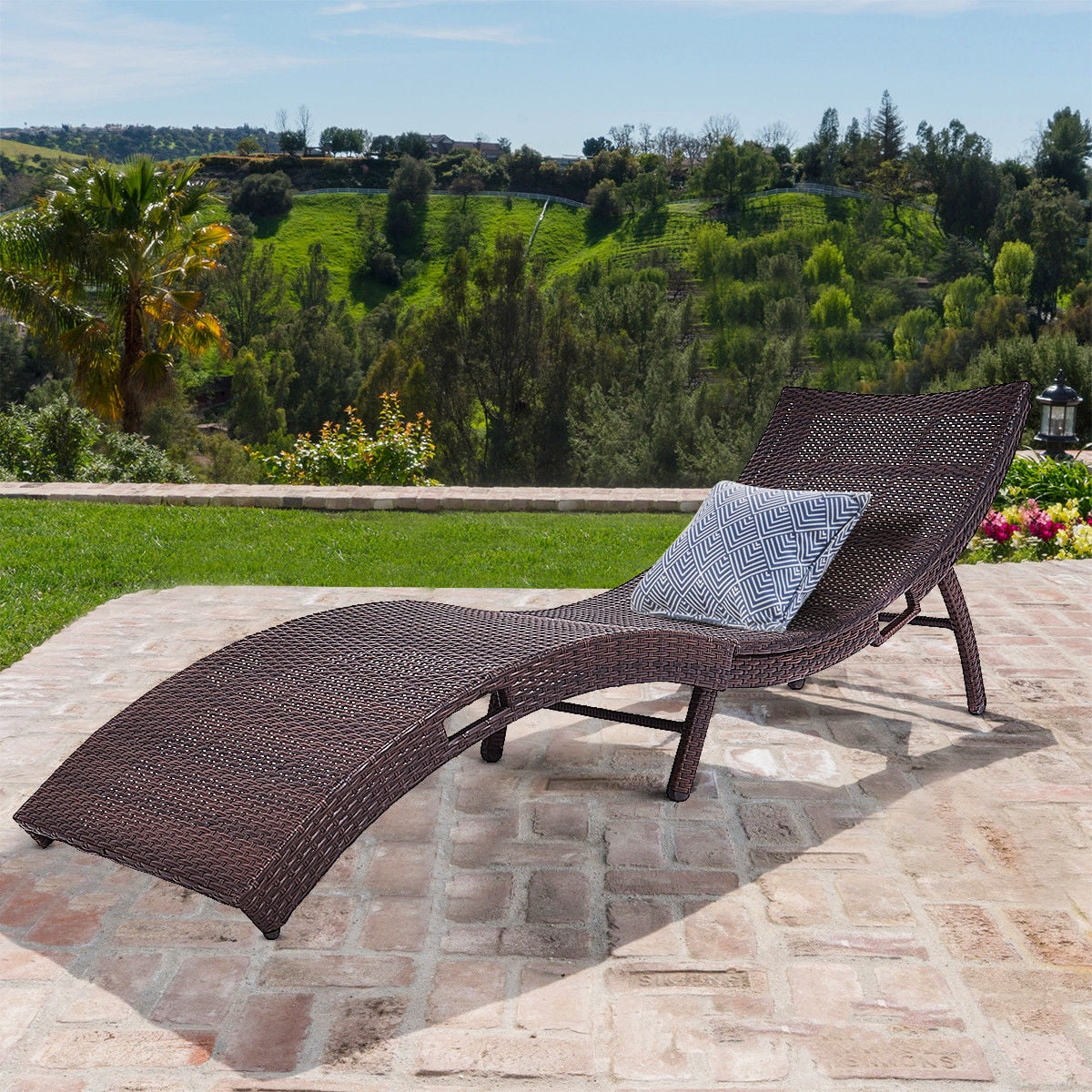 Costway Mix Brown Folding Patio Rattan Chaise Lounge Chair Outdoor Furniture Pool side by Costway