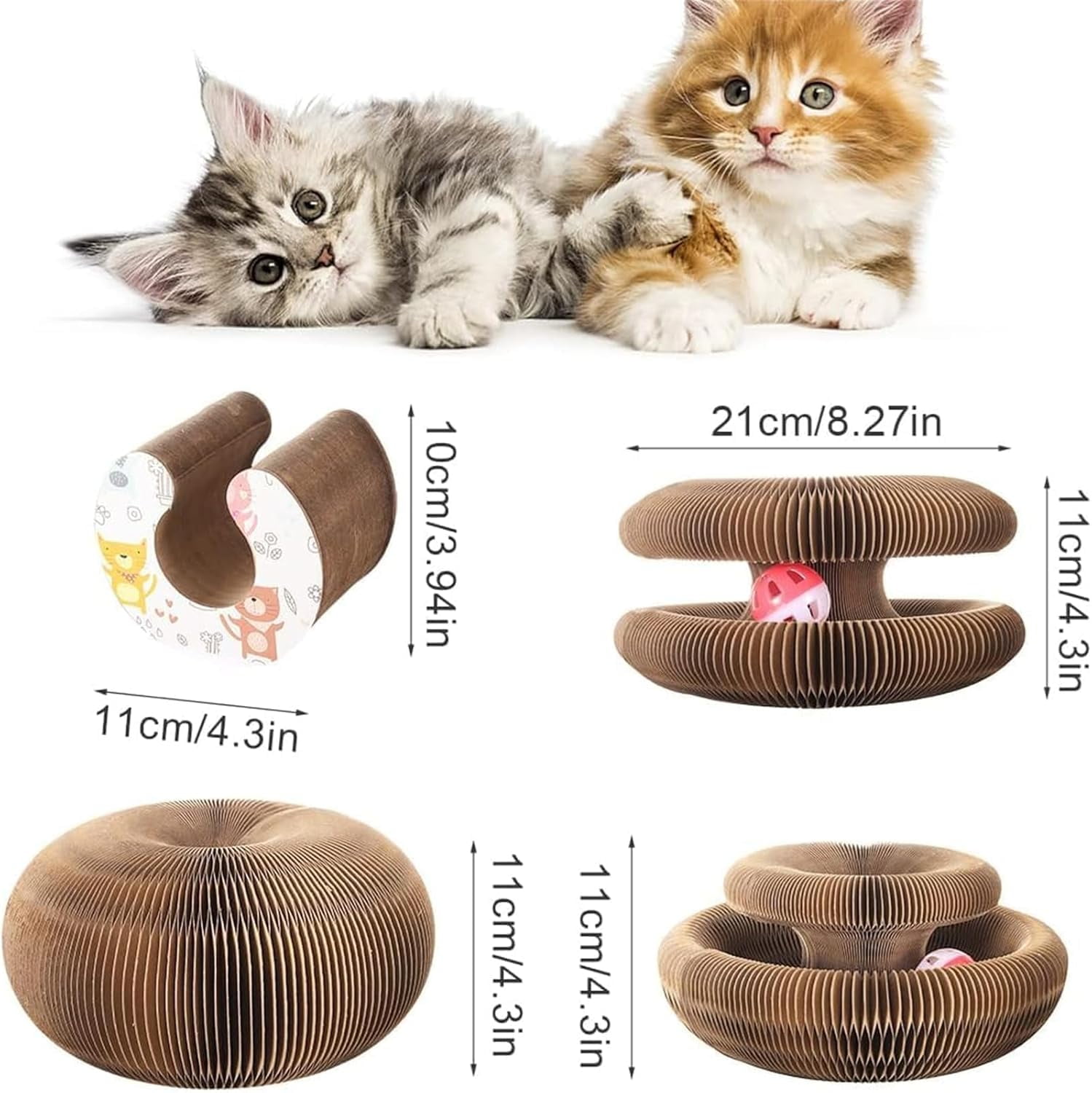 Twisty Paws Cat Toy, 3-in-1 Foldable Cat Scratcher Toy: Interactive Play & Rest Center with Bell | Protects Furniture & Curbs Scratching