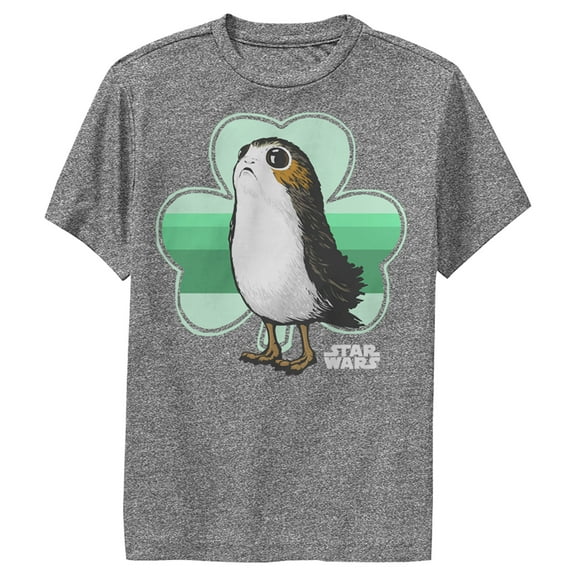 Boy's Star Wars St. Patrick's Day Porg and a Shamrock  Performance Graphic Tee Charcoal Heather X Large