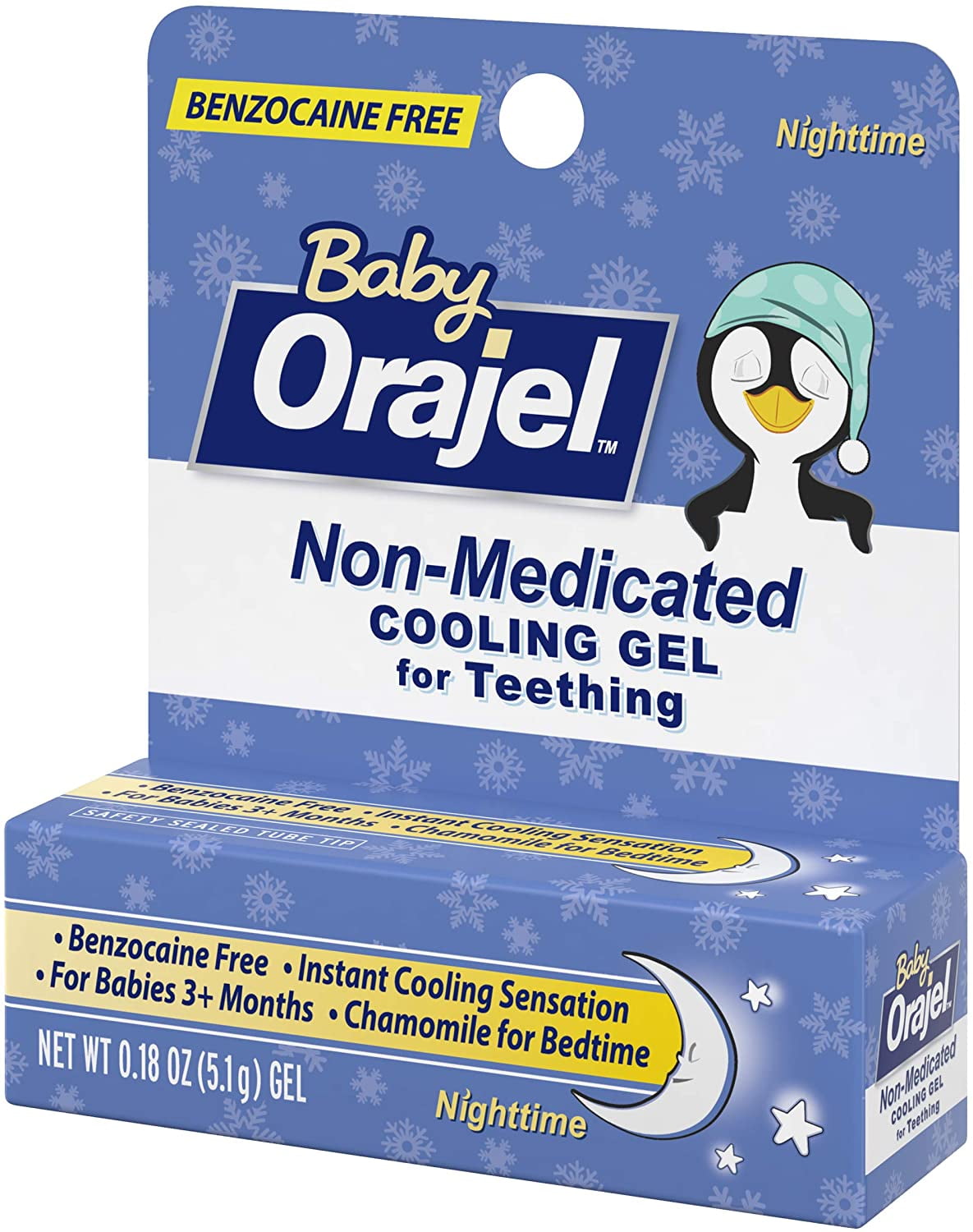Orajel Baby Nighttime Cooling Gel for Teething, Drug-Free, #1 Pediatrician Recommended Brand for Teething*, One .18oz Tube