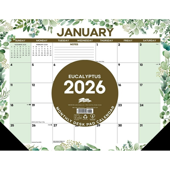 2026 Willow Creek Eucalyptus 22" x 17" Monthly Desk Pad Calendar (57223)
