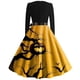 thumbnail image 4 of Women's Vintage Classic Dress Neck Waist Bow Tie Long Sleeves Halloween Print V Neck Swing Dress, 4 of 4